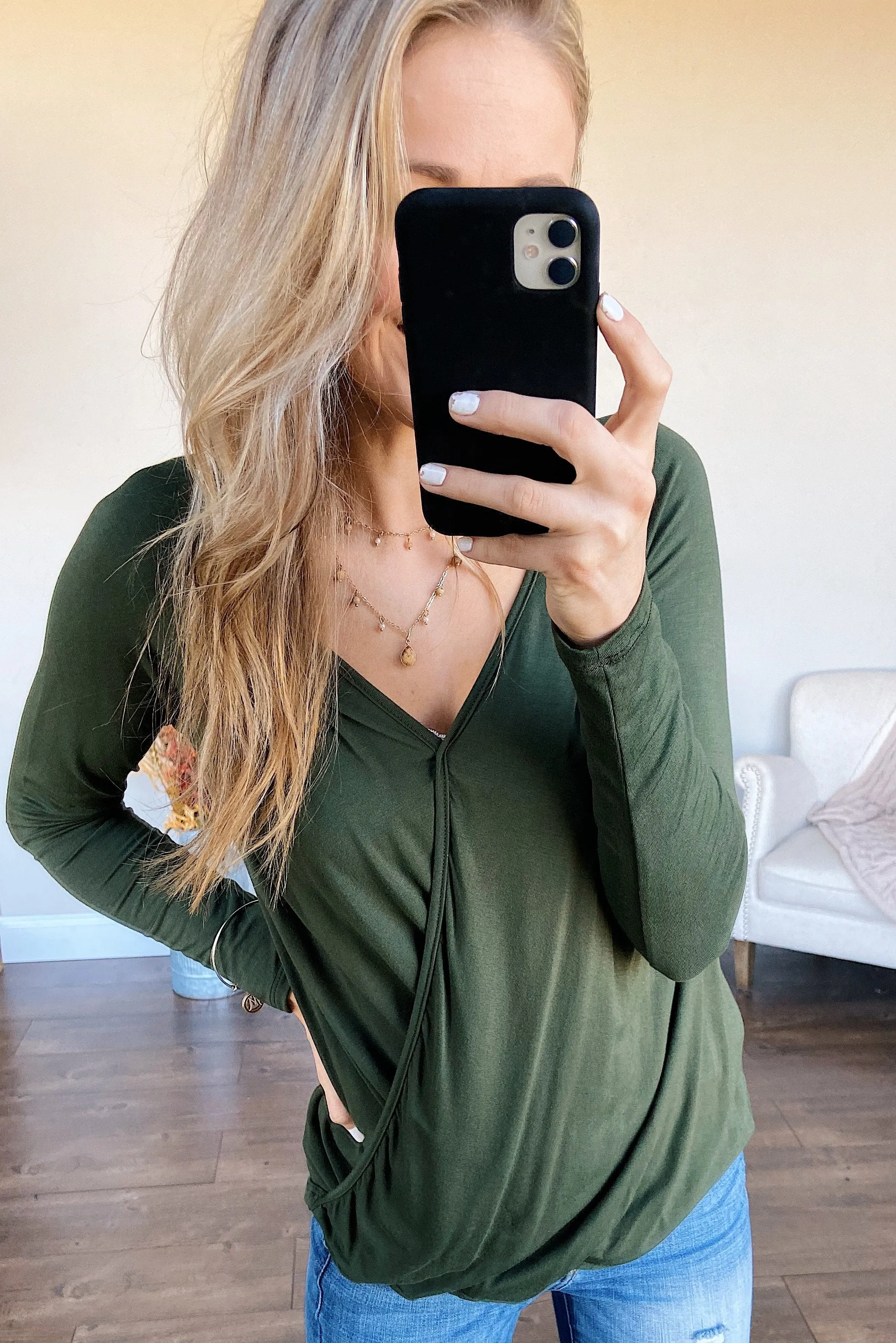 If You Say So V-Neck Wrap Top- Hunter Green