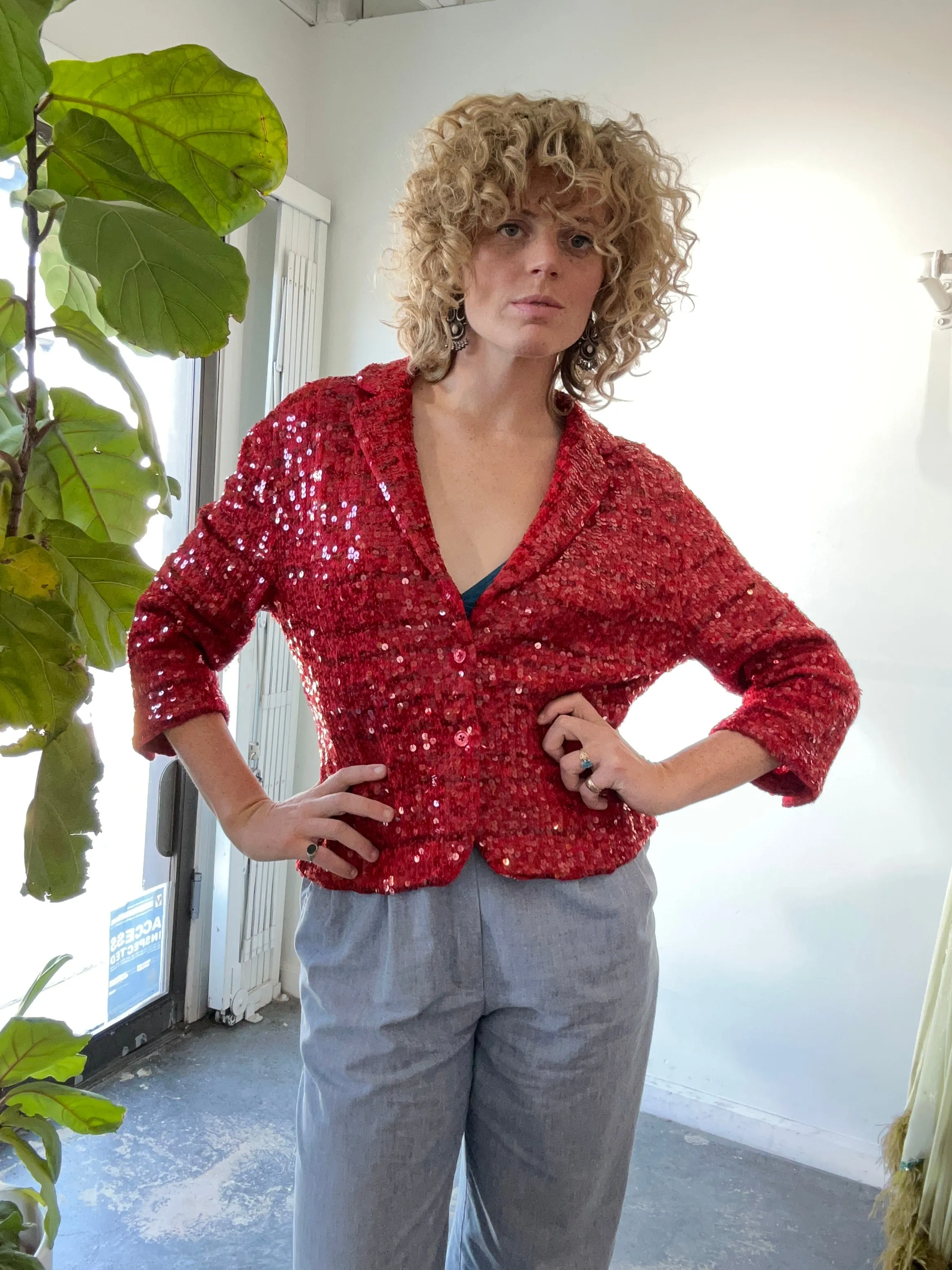 Iisli Red Sequin Knit Blazer