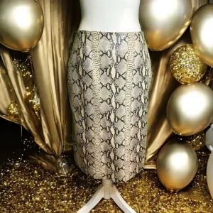 Isda &amp; Co Beige Neutral 100% Leather Python Snake Embossed Pencil Skirt Size 4