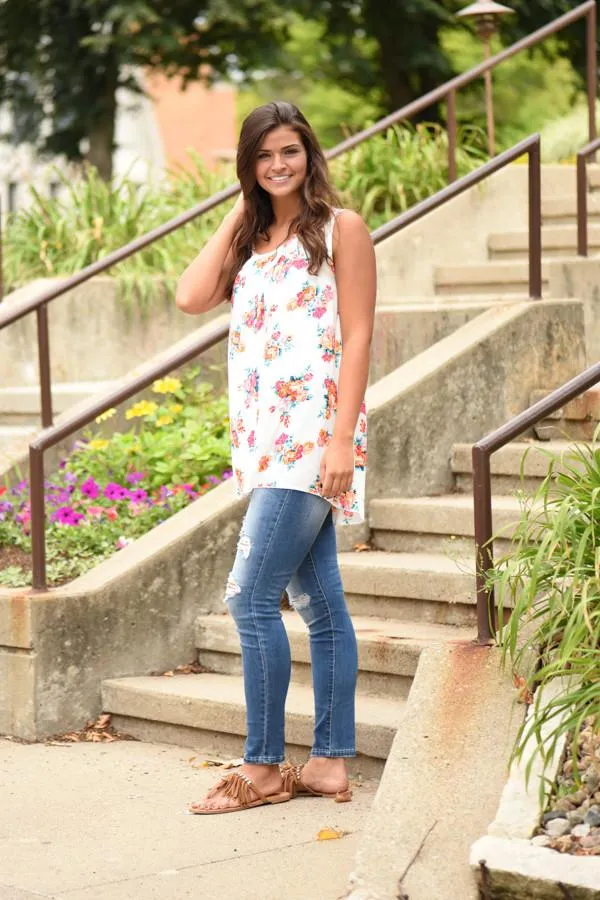 Ivory Lace Floral Tank Top