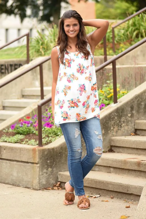 Ivory Lace Floral Tank Top