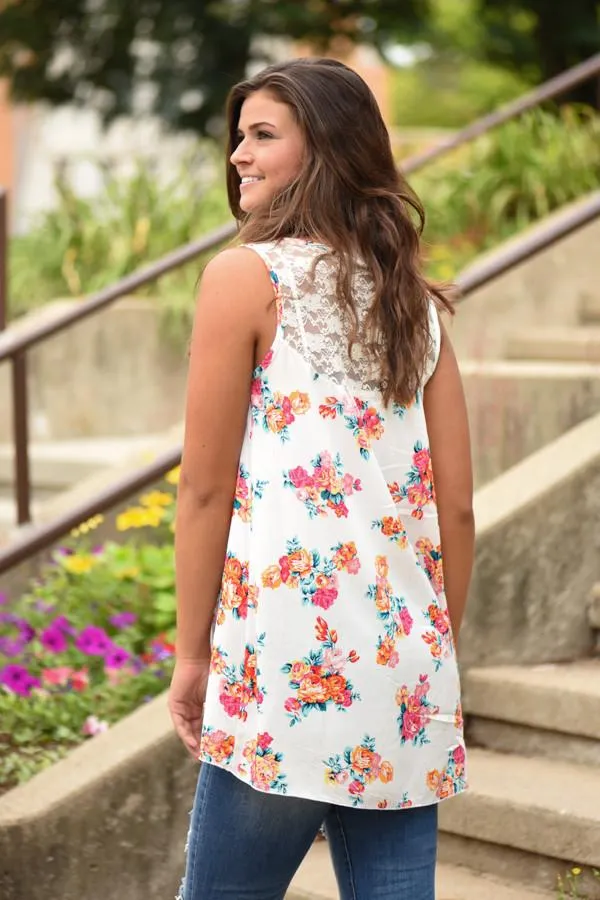 Ivory Lace Floral Tank Top