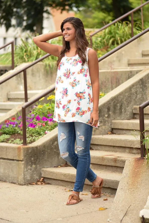 Ivory Lace Floral Tank Top