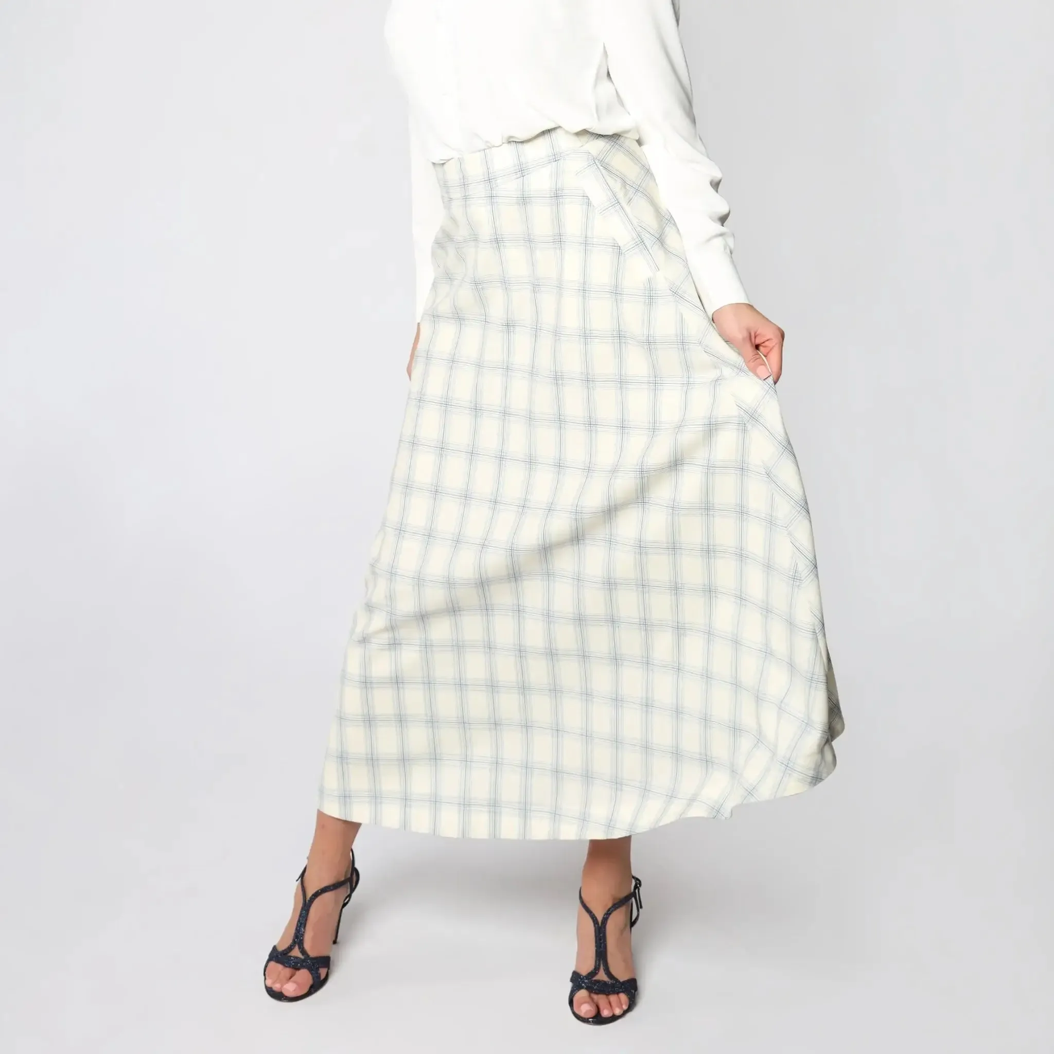 Ivory Window Pane Italian Women's Maxi Skirt