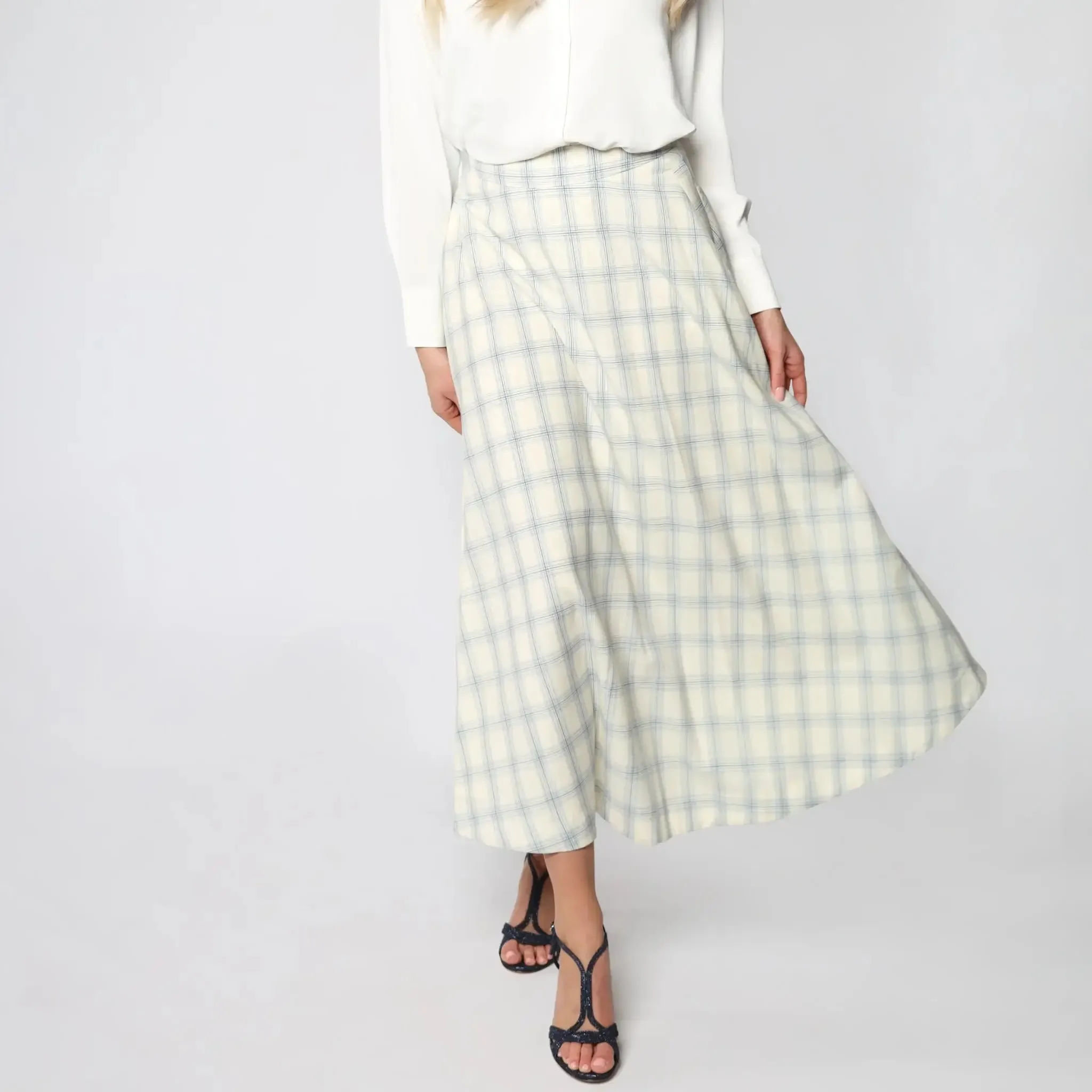 Ivory Window Pane Italian Women's Maxi Skirt