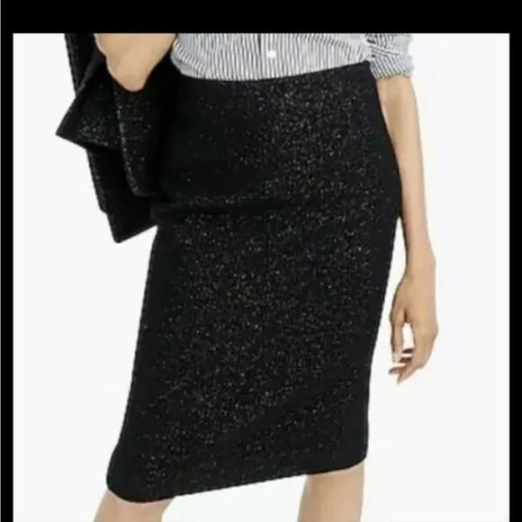 J. Crew black with gold tinsel tweed wool pencil business skirt new
