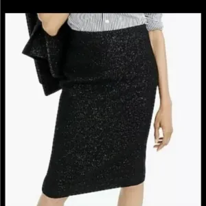 J. Crew black with gold tinsel tweed wool pencil business skirt new