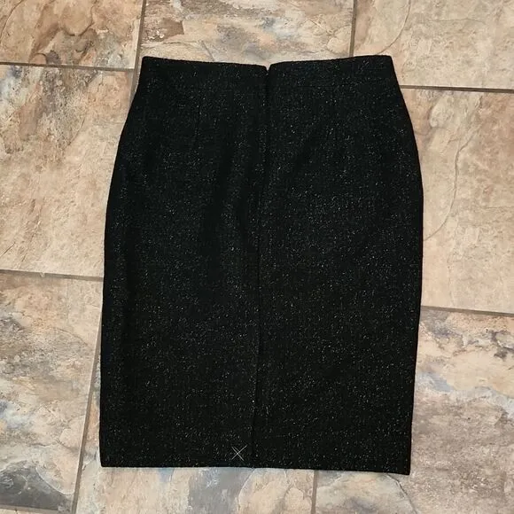 J. Crew black with gold tinsel tweed wool pencil business skirt new