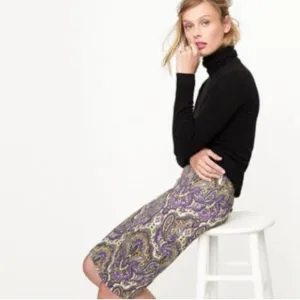 J. Crew Women's Purple Paisley No. 2 Pencil Skirt Size 2 Knee Length Spring NWOT
