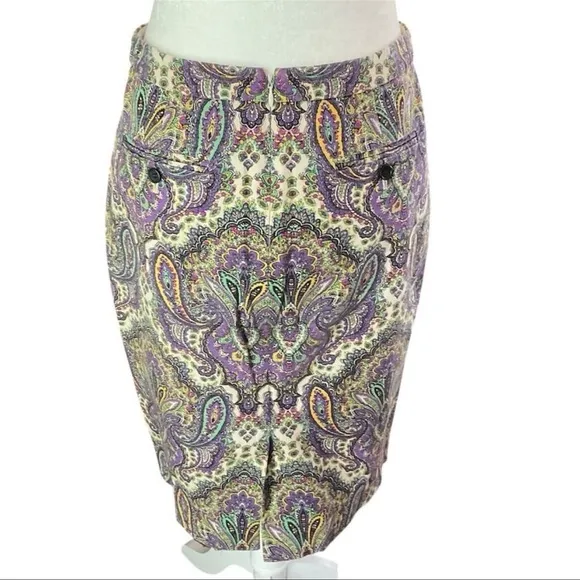 J. Crew Women's Purple Paisley No. 2 Pencil Skirt Size 2 Knee Length Spring NWOT