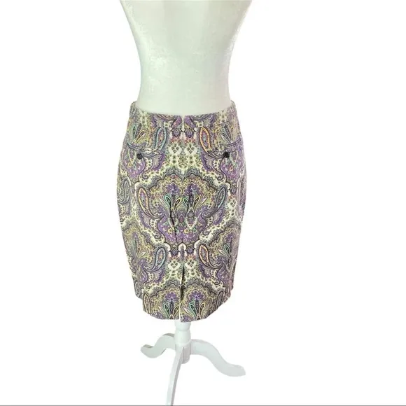 J. Crew Women's Purple Paisley No. 2 Pencil Skirt Size 2 Knee Length Spring NWOT
