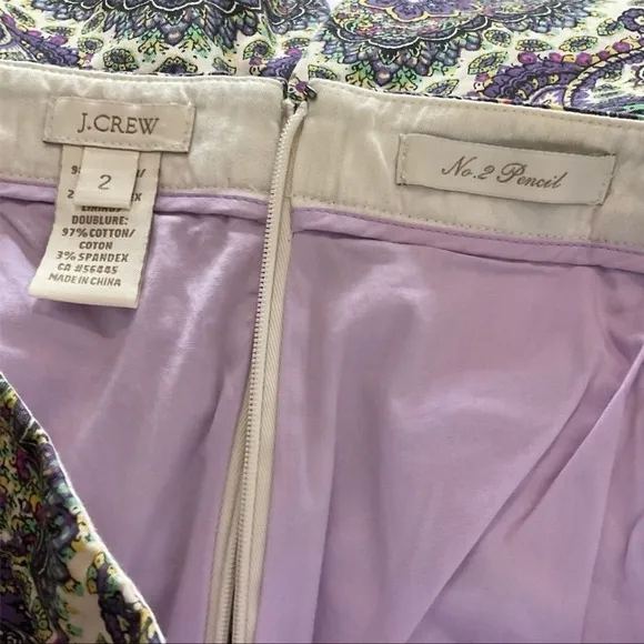 J. Crew Women's Purple Paisley No. 2 Pencil Skirt Size 2 Knee Length Spring NWOT