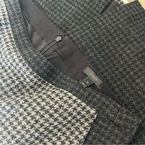 J. Crew Wool Skirt Houndstooth Pencil Pockets Office Work Warm‎ Black Gray Sz 12
