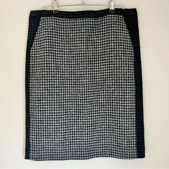 J. Crew Wool Skirt Houndstooth Pencil Pockets Office Work Warm‎ Black Gray Sz 12