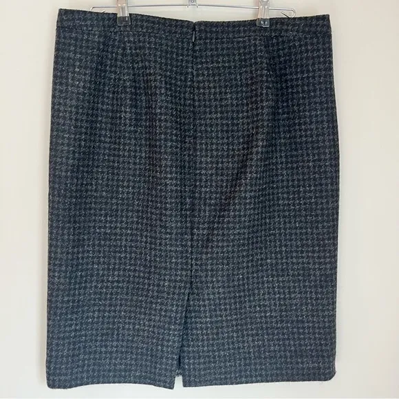 J. Crew Wool Skirt Houndstooth Pencil Pockets Office Work Warm‎ Black Gray Sz 12