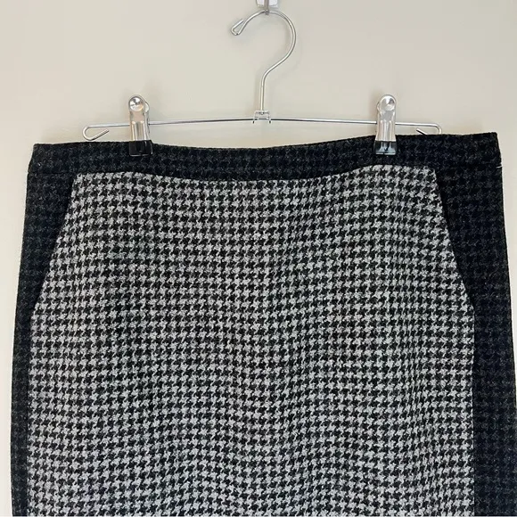 J. Crew Wool Skirt Houndstooth Pencil Pockets Office Work Warm‎ Black Gray Sz 12