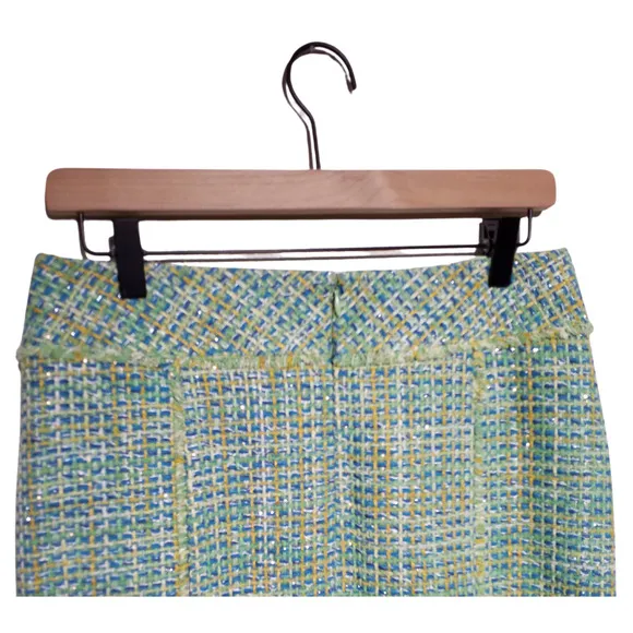 J McLaughlin Womens Highland Tweed Pencil Skirt Green Back Zipper Lined Size 4