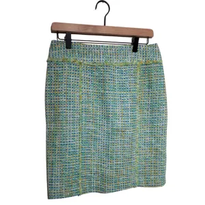 J McLaughlin Womens Highland Tweed Pencil Skirt Green Back Zipper Lined Size 4