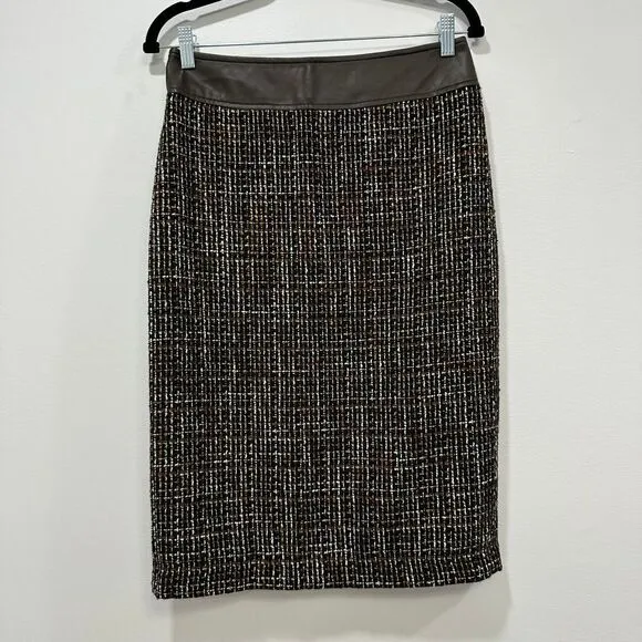 J Mclaughlin Womens Maryl Skirt 6 Brown Tweed Pencil Career Knee Length NWT $188