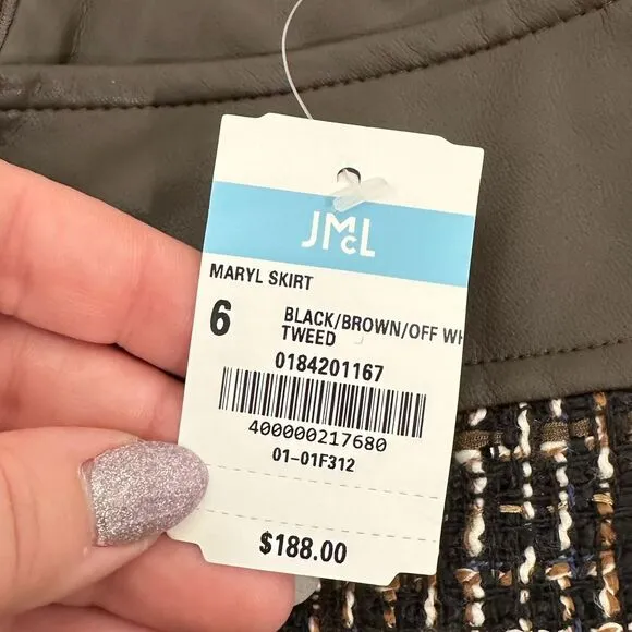 J Mclaughlin Womens Maryl Skirt 6 Brown Tweed Pencil Career Knee Length NWT $188