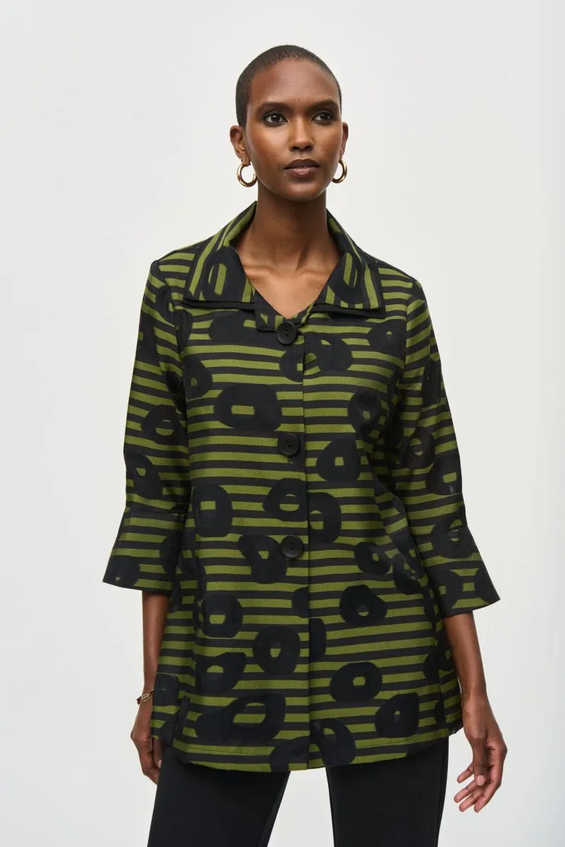 Joseph Ribkoff Black/Green Striped 3/4 Sleeve Trapeze Jacket 243093