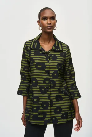 Joseph Ribkoff Black/Green Striped 3/4 Sleeve Trapeze Jacket 243093