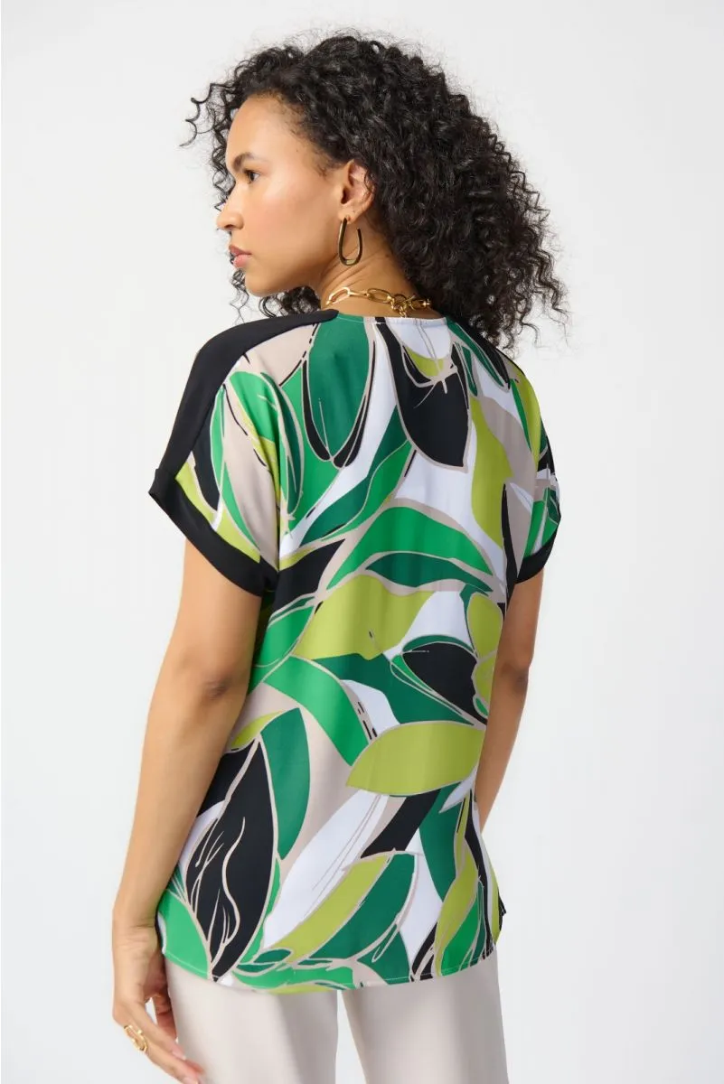 Joseph Ribkoff Vanilla/Multi Tropical Print Pleated Dolman Sleeve Top 241175