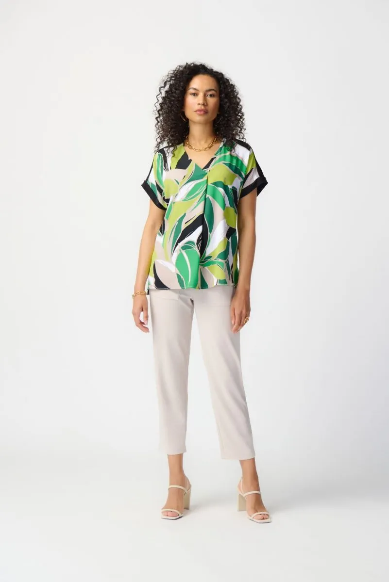 Joseph Ribkoff Vanilla/Multi Tropical Print Pleated Dolman Sleeve Top 241175