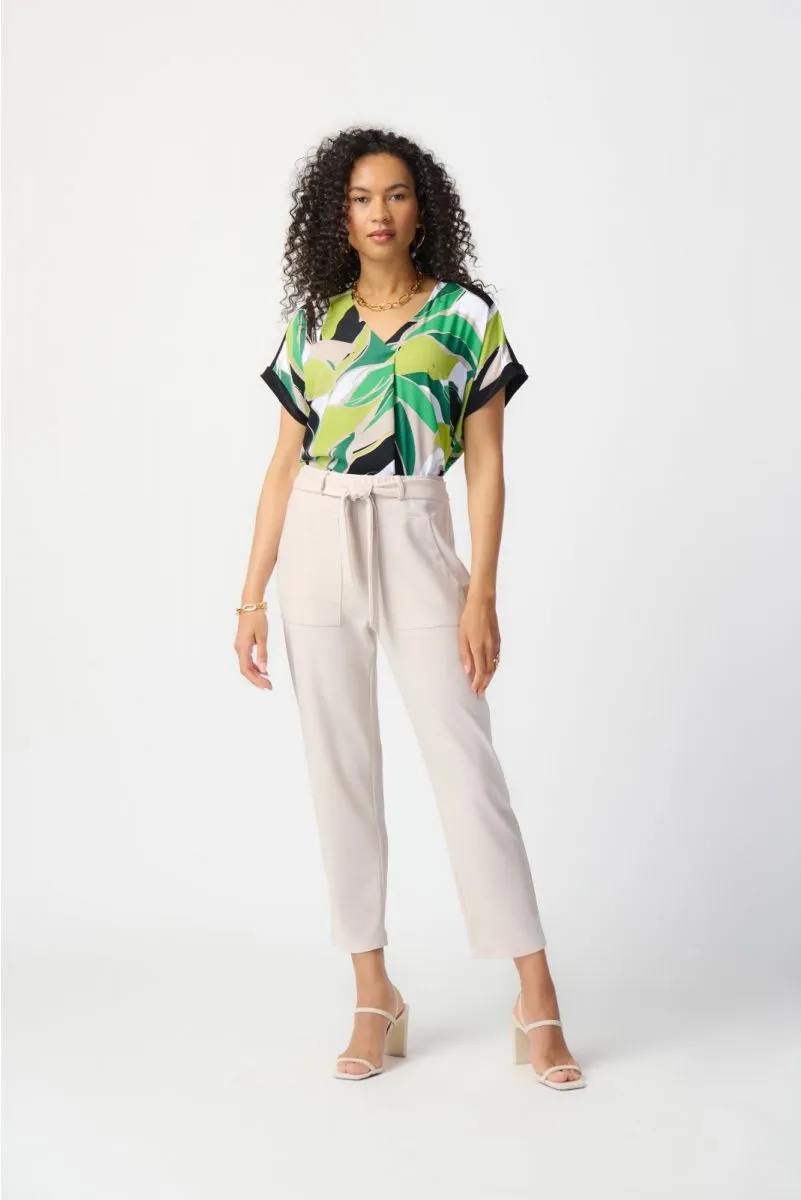 Joseph Ribkoff Vanilla/Multi Tropical Print Pleated Dolman Sleeve Top 241175
