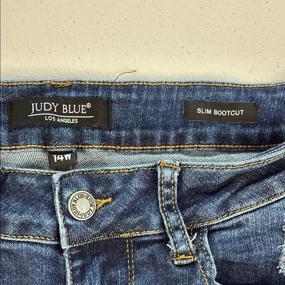 Judy Blue Slim Bootcut Jeans High Rise Side Slit Dark Wash Denim