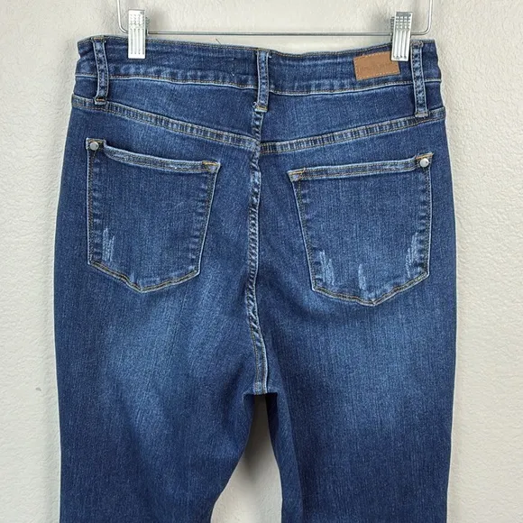 Judy Blue Slim Bootcut Jeans High Rise Side Slit Dark Wash Denim