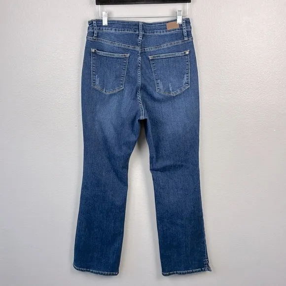 Judy Blue Slim Bootcut Jeans High Rise Side Slit Dark Wash Denim