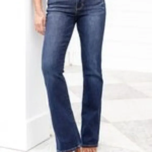 Judy Blue Slim Bootcut Jeans High Rise Side Slit Dark Wash Denim