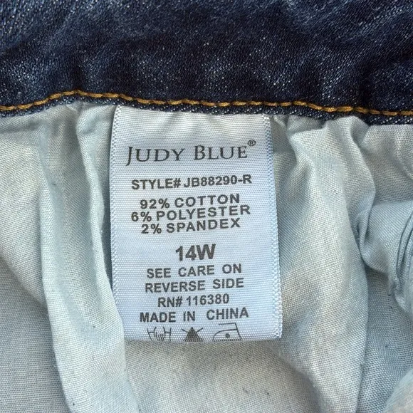 Judy Blue Slim Bootcut Jeans High Rise Side Slit Dark Wash Denim