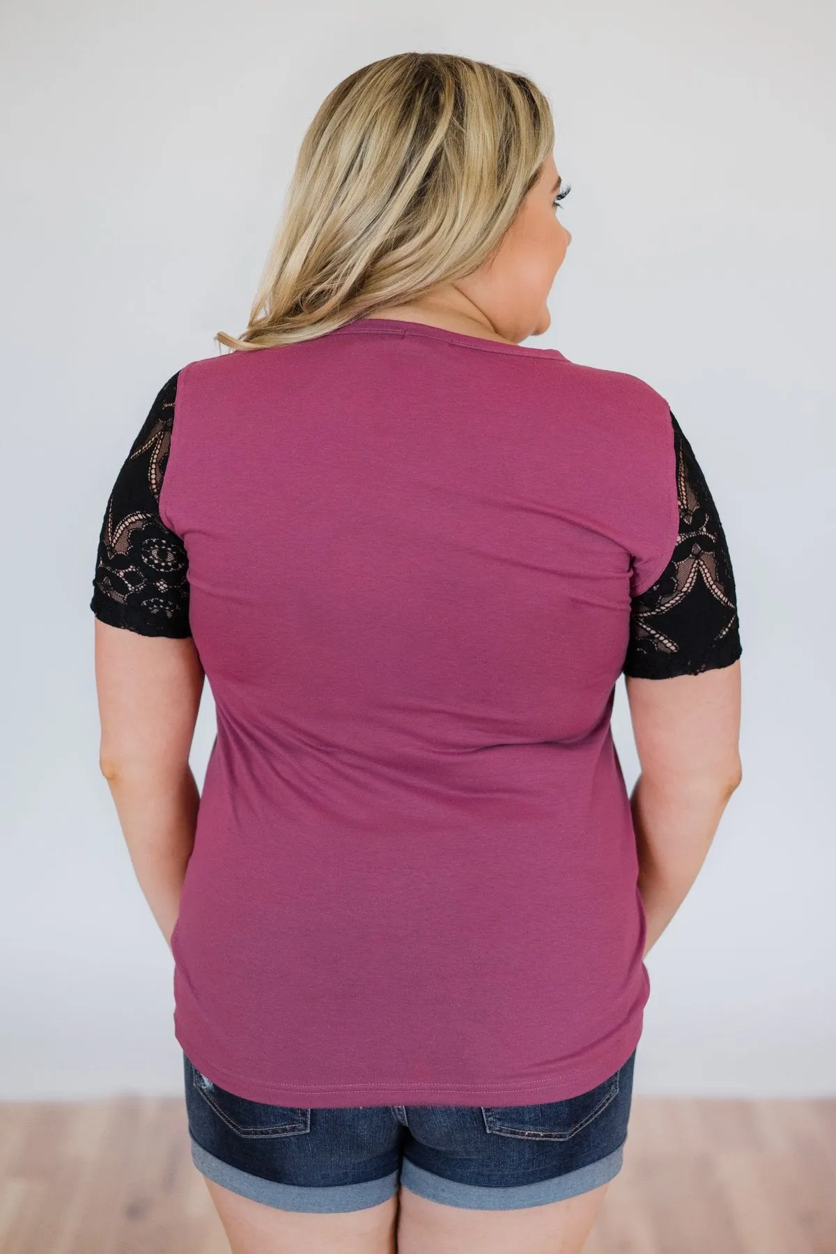 Just A Little Lace Short Sleeve Tee- Deep Magenta
