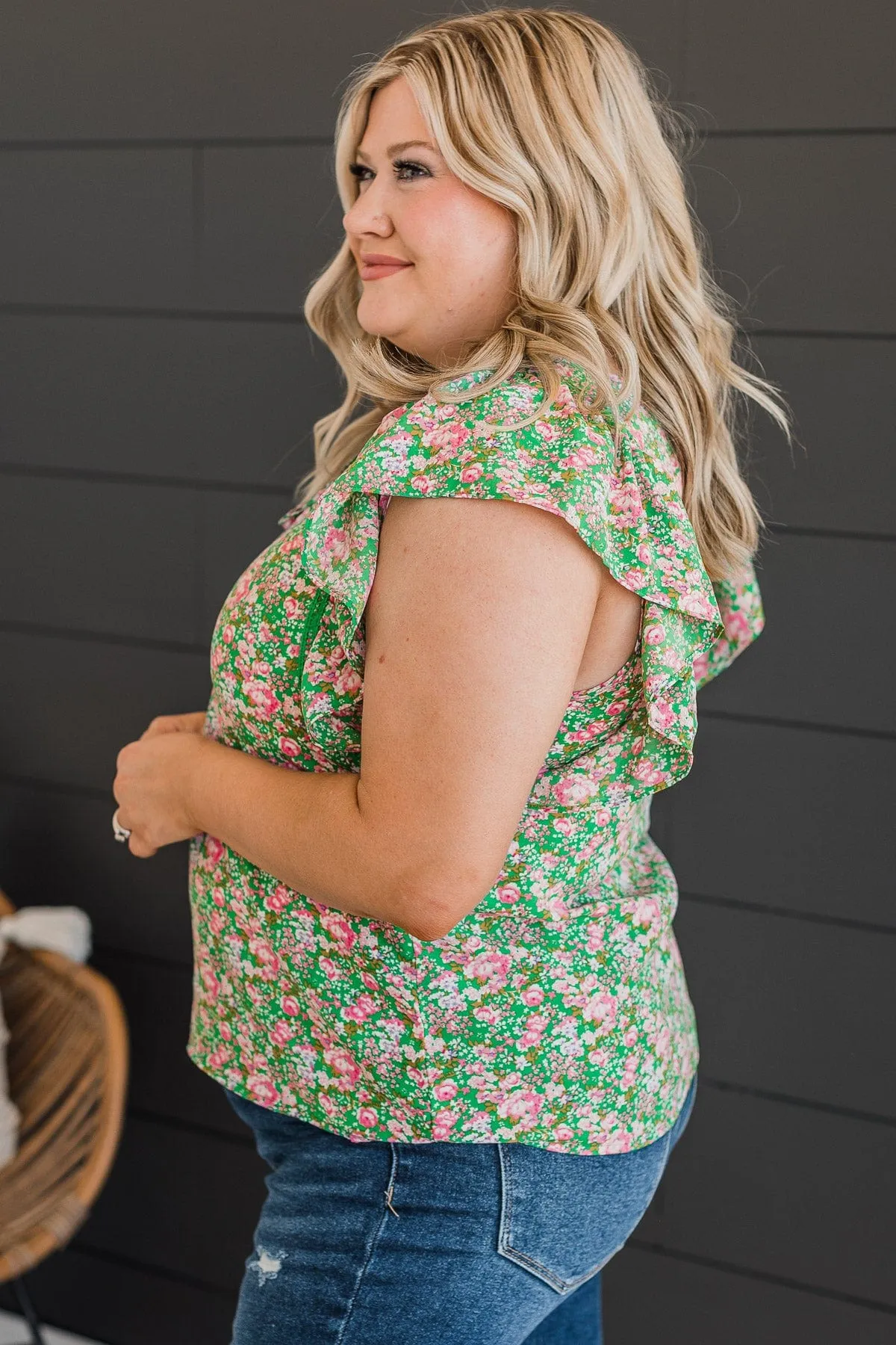 Keen On You Floral Blouse- Green & Pink