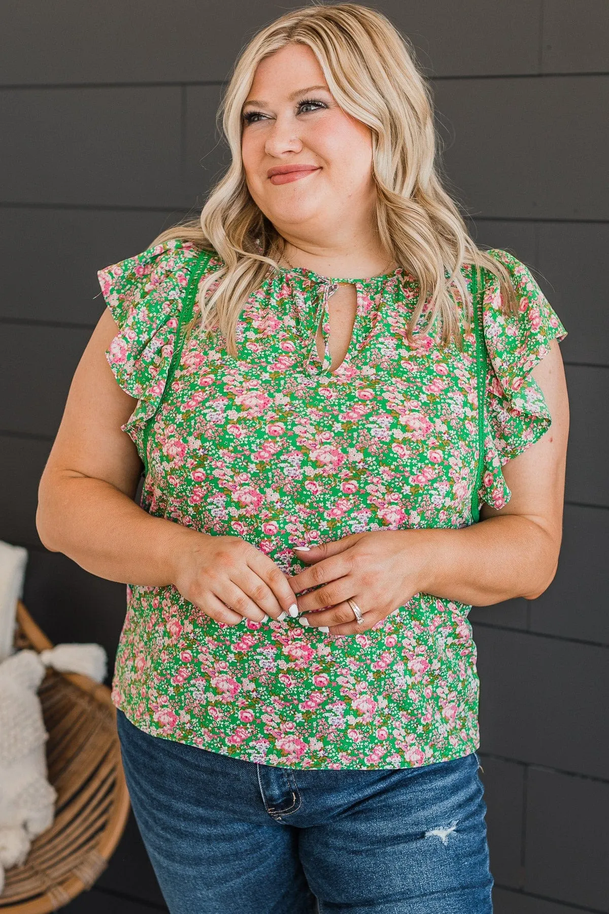 Keen On You Floral Blouse- Green & Pink