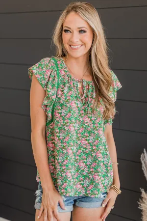 Keen On You Floral Blouse- Green & Pink