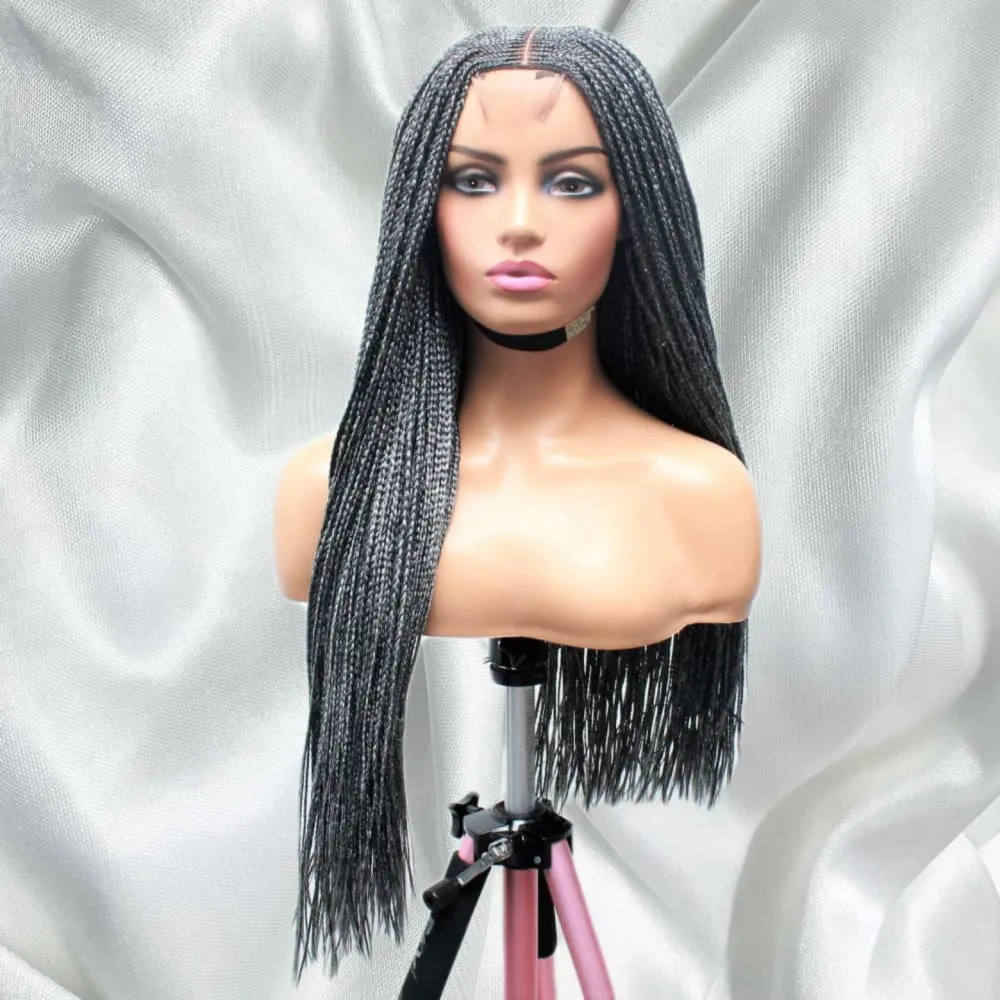 Kim K Lace Closure Mid Part Corn Row Braided Wig- Grey