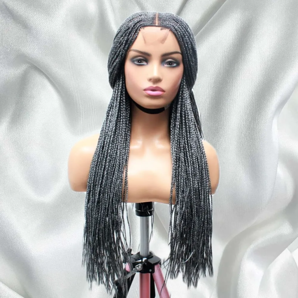 Kim K Lace Closure Mid Part Corn Row Braided Wig- Grey