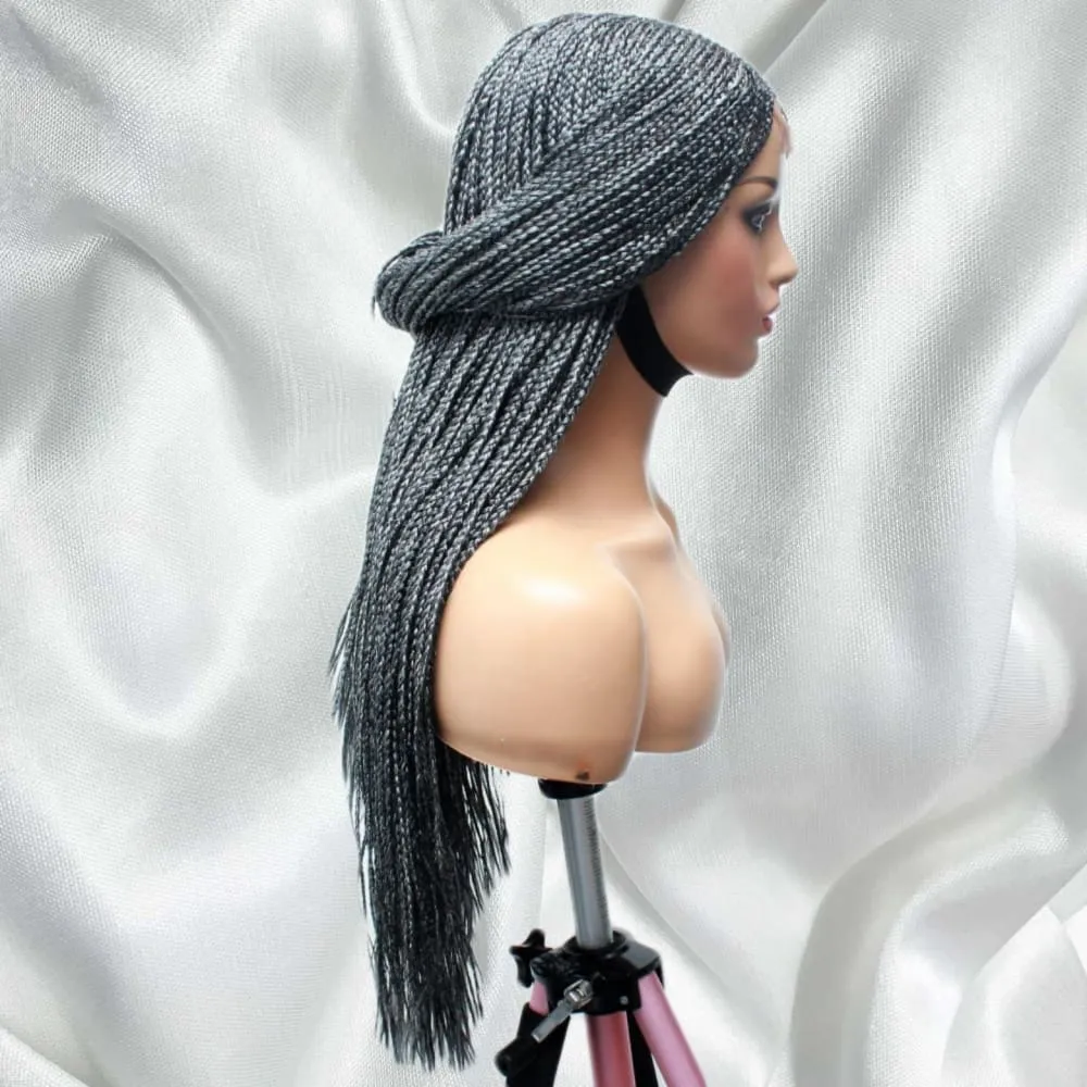 Kim K Lace Closure Mid Part Corn Row Braided Wig- Grey