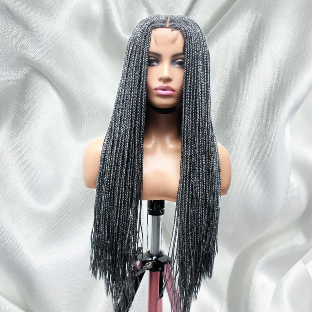 Kim K Lace Closure Mid Part Corn Row Braided Wig- Grey