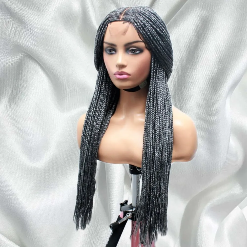 Kim K Lace Closure Mid Part Corn Row Braided Wig- Grey