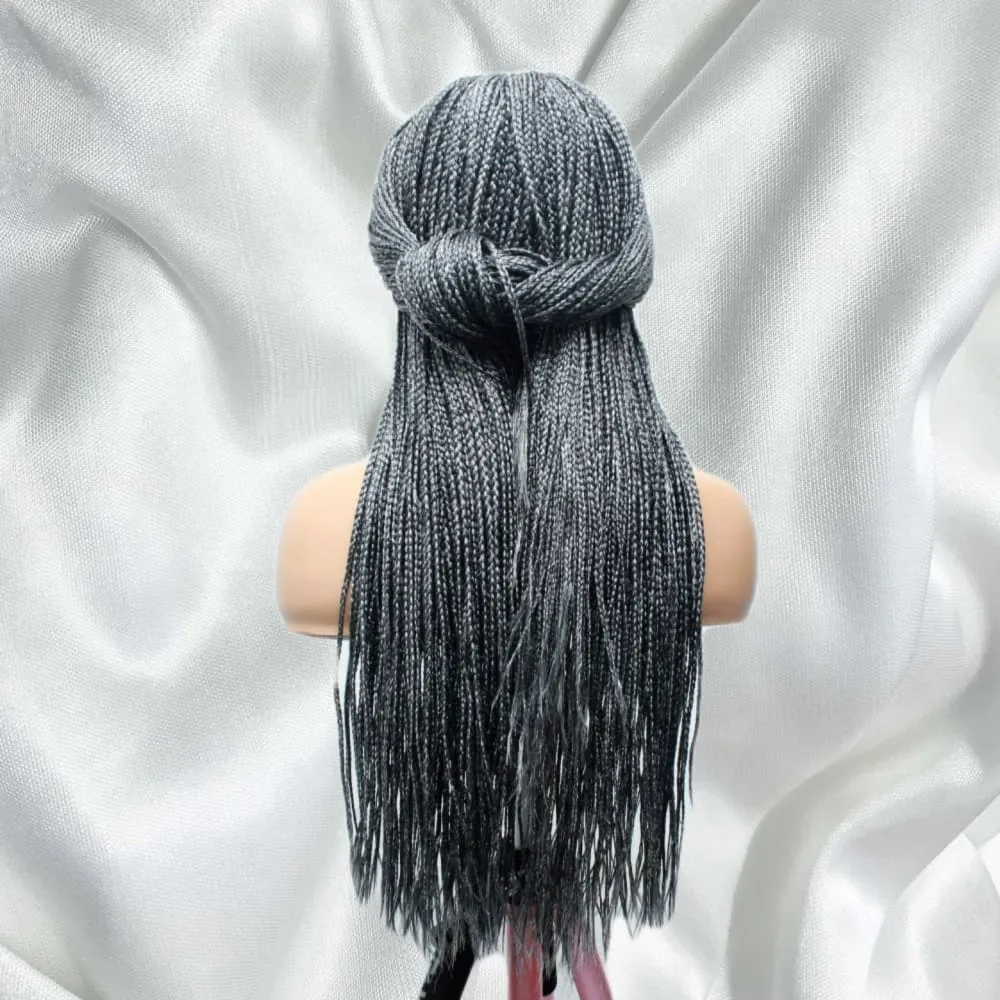 Kim K Lace Closure Mid Part Corn Row Braided Wig- Grey