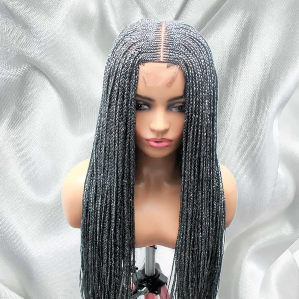 Kim K Lace Closure Mid Part Corn Row Braided Wig- Grey