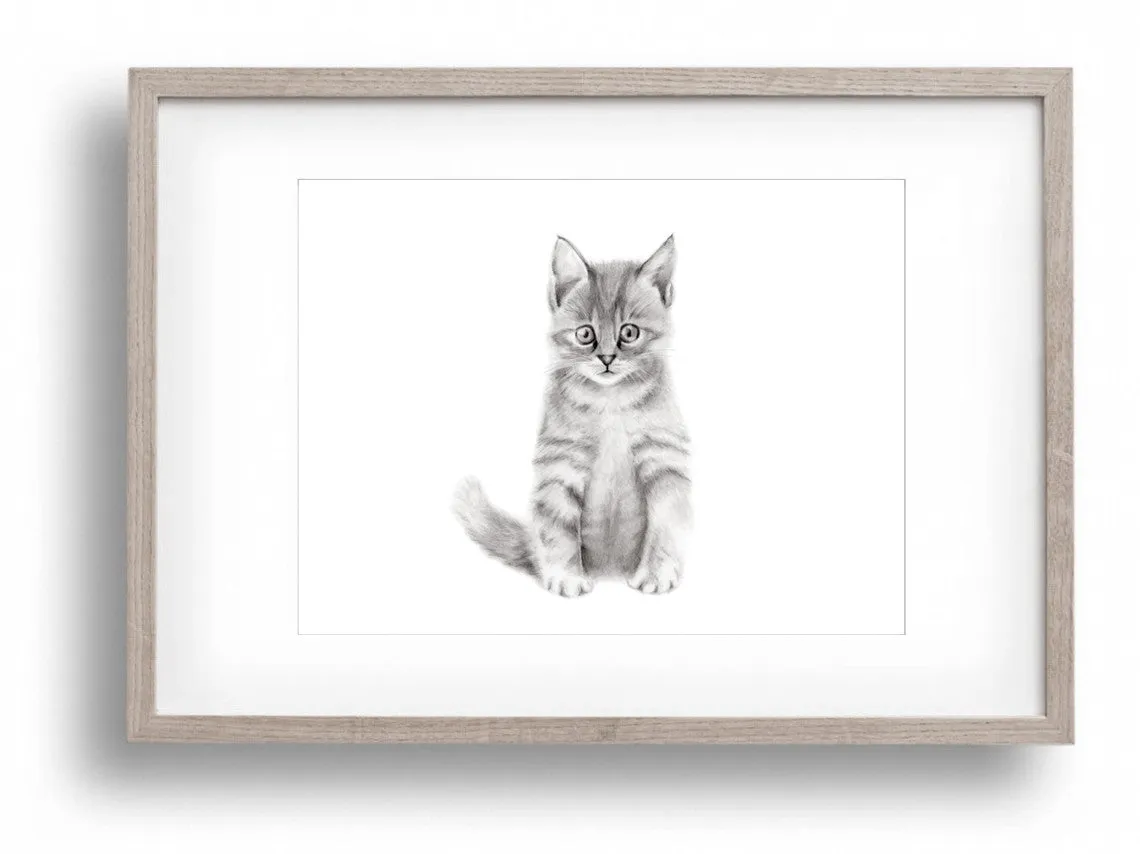 Kitten Pencil Drawing Print