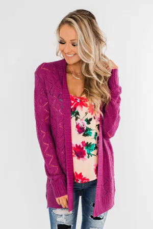 Knit Pointelle Cardigan- Magenta