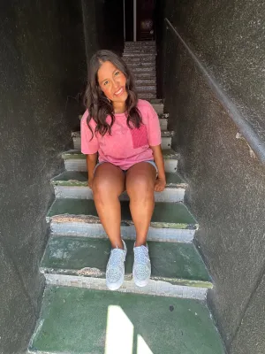 Lace Front Pocket Tee: Pink