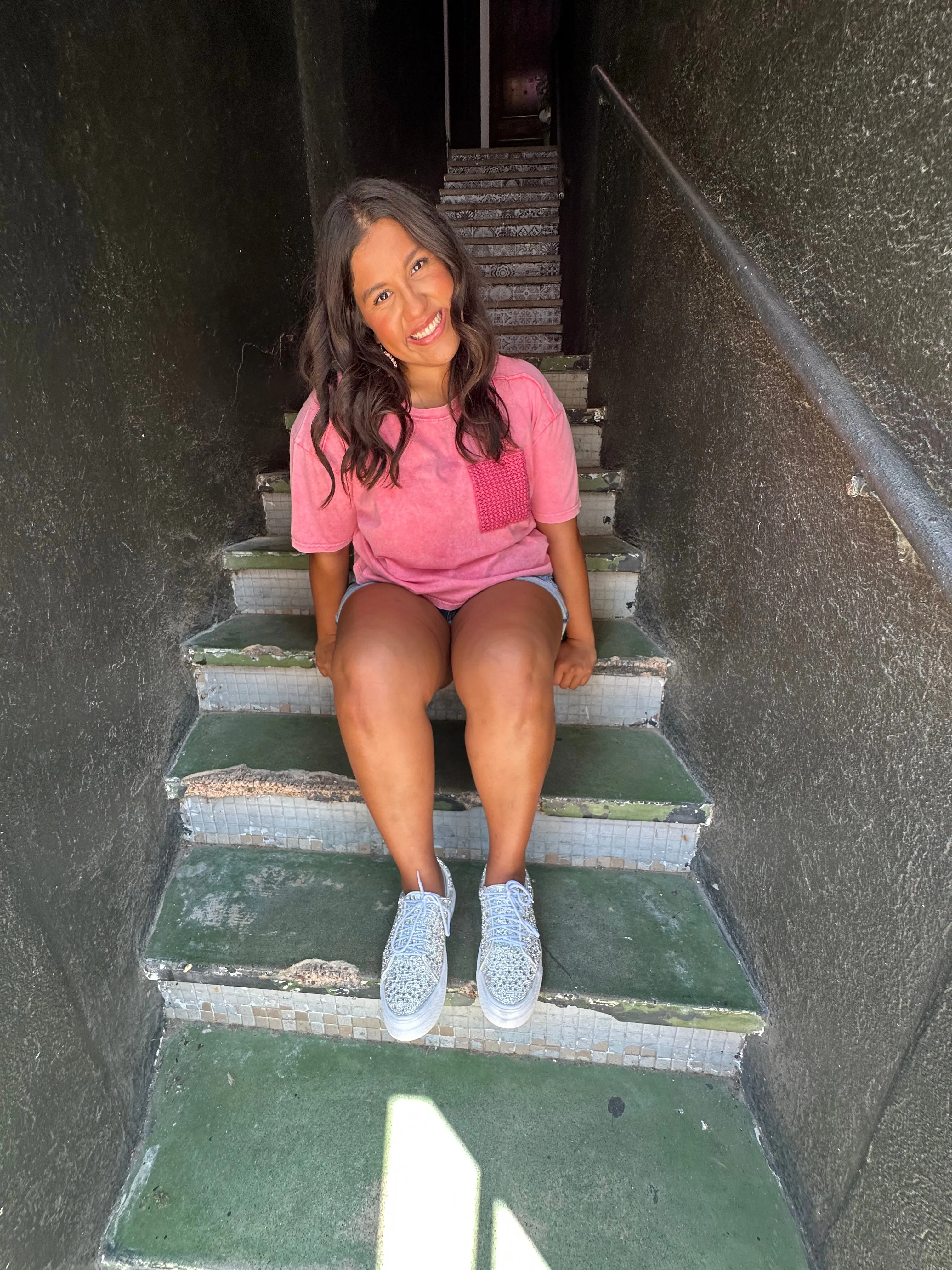 Lace Front Pocket Tee: Pink
