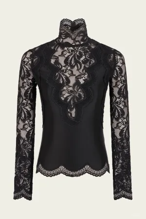 Lace Long-Sleeve Top in Black